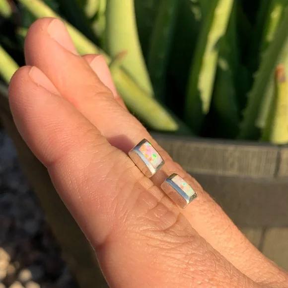 Opal Sterling Silver Stud Earrings - Picture 7 of 13